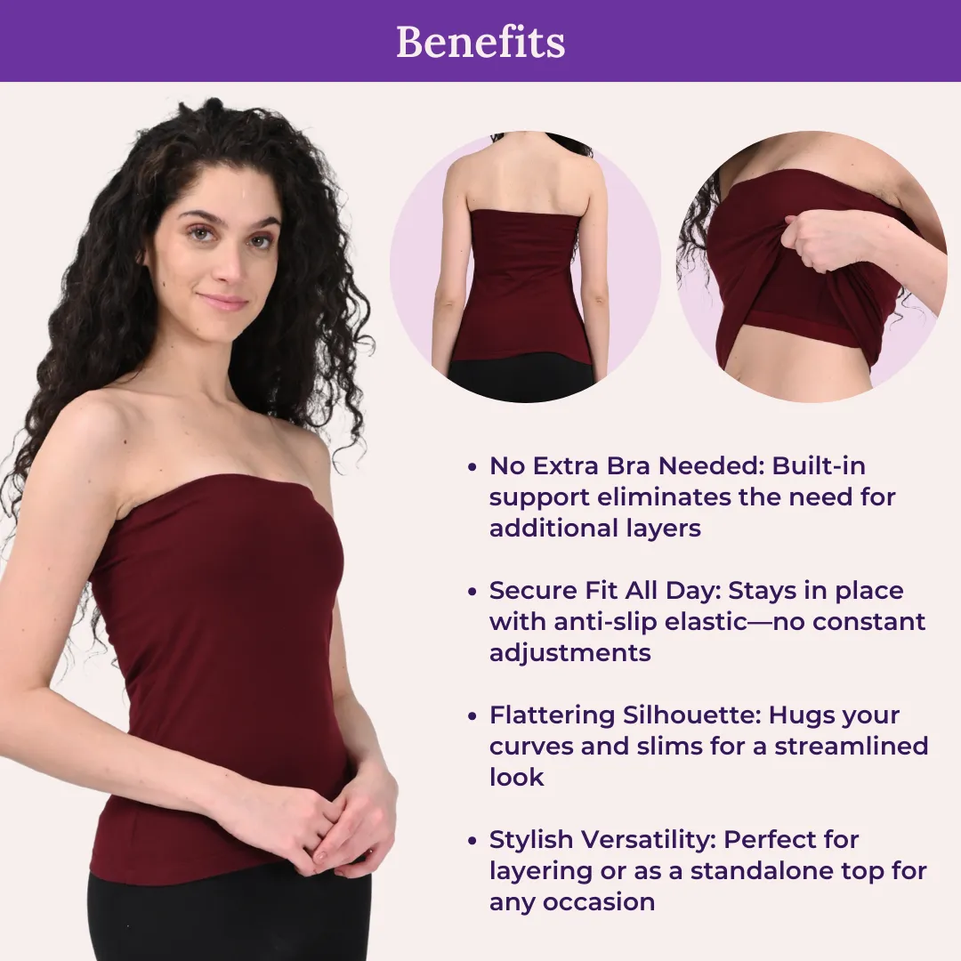 Tube Tank For Women | Off-Shoulder Design | Built-In Tube Bra | Anti-Slip Silicone Elastic | Body-Hugging Fit | Full Coverage | Soft Cotton Blend | Pack Of 2 - Image 5