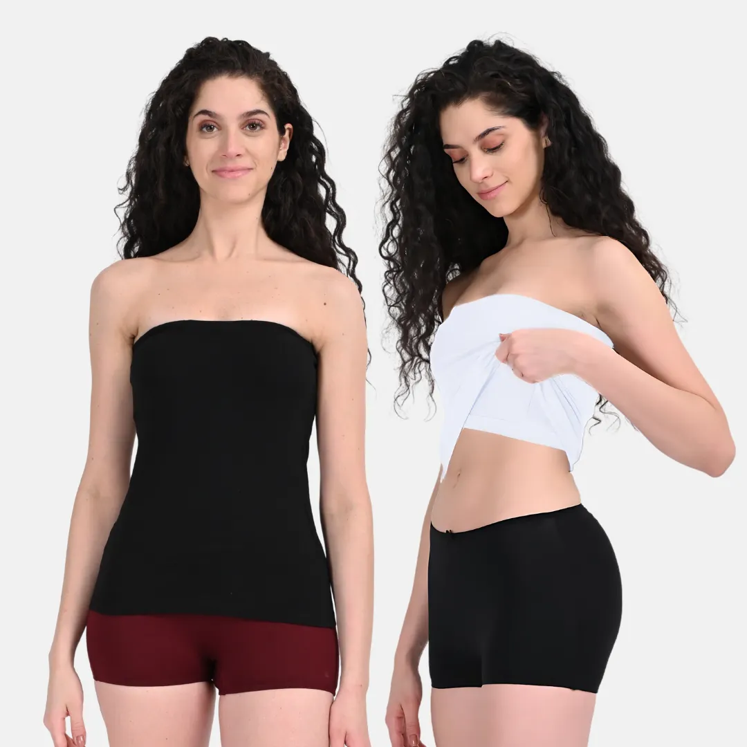 Tube Tank For Women | Off-Shoulder Design | Built-In Tube Bra | Anti-Slip Silicone Elastic | Body-Hugging Fit | Full Coverage | Soft Cotton Blend | Pack Of 2 - Image 6
