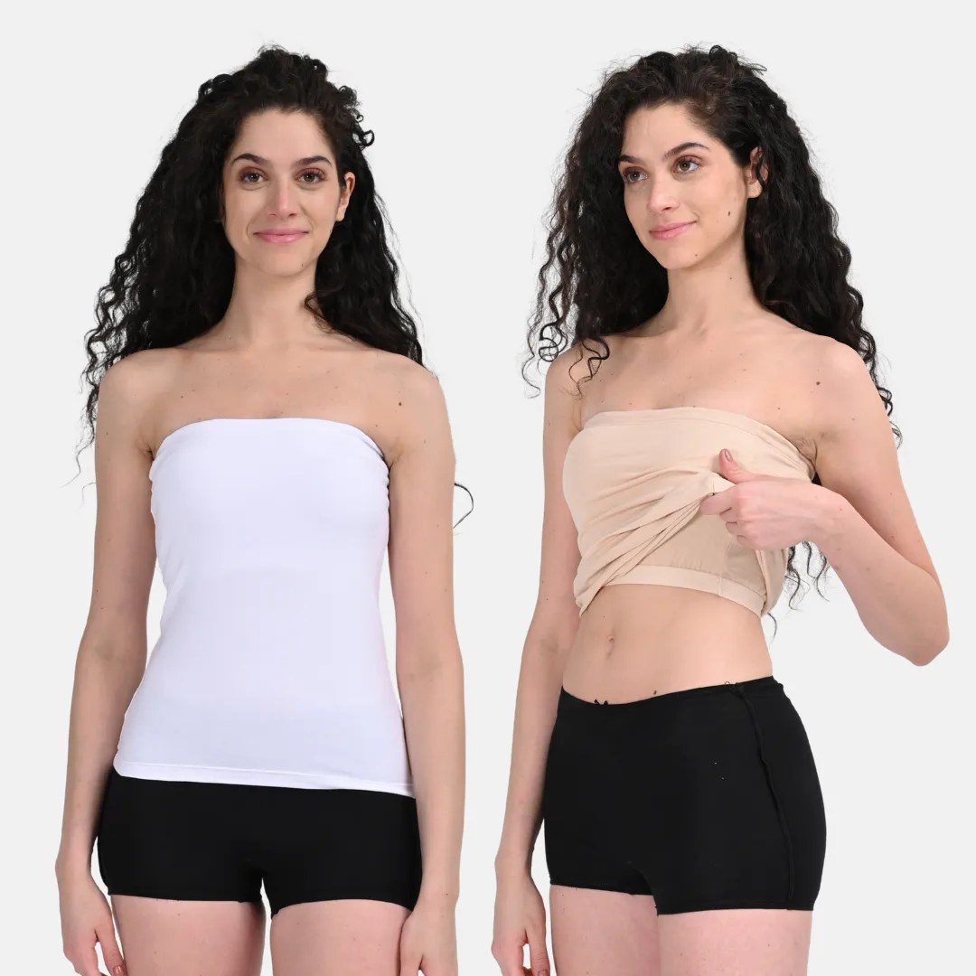 Tube Tank For Women | Off-Shoulder Design | Built-In Tube Bra | Anti-Slip Silicone Elastic | Body-Hugging Fit | Full Coverage | Soft Cotton Blend | Pack Of 2 - Image 8