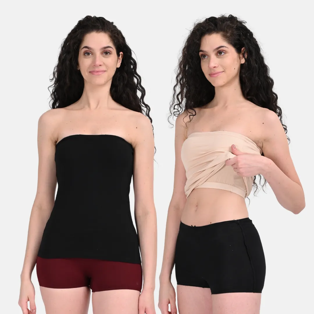 Tube Tank For Women | Off-Shoulder Design | Built-In Tube Bra | Anti-Slip Silicone Elastic | Body-Hugging Fit | Full Coverage | Soft Cotton Blend | Pack Of 2 - Image 9