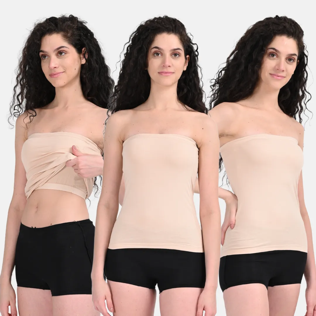 Tube Tank For Women | Off-Shoulder Design | Built-In Tube Bra | Anti-Slip Silicone Elastic | Body-Hugging Fit | Full Coverage | Soft Cotton Blend | Pack Of 3 - Image 10