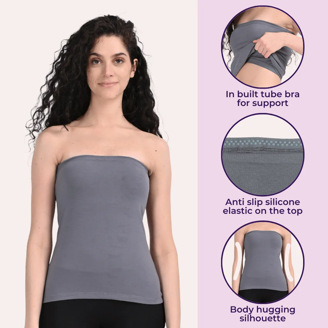Tube Tank For Women | Off-Shoulder Design | Built-In Tube Bra | Anti-Slip Silicone Elastic | Body-Hugging Fit | Full Coverage | Soft Cotton Blend | Pack Of 3 - Image 2