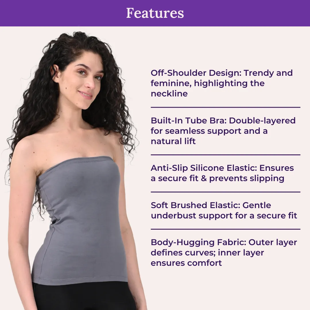 Tube Tank For Women | Off-Shoulder Design | Built-In Tube Bra | Anti-Slip Silicone Elastic | Body-Hugging Fit | Full Coverage | Soft Cotton Blend | Pack Of 3 - Image 4