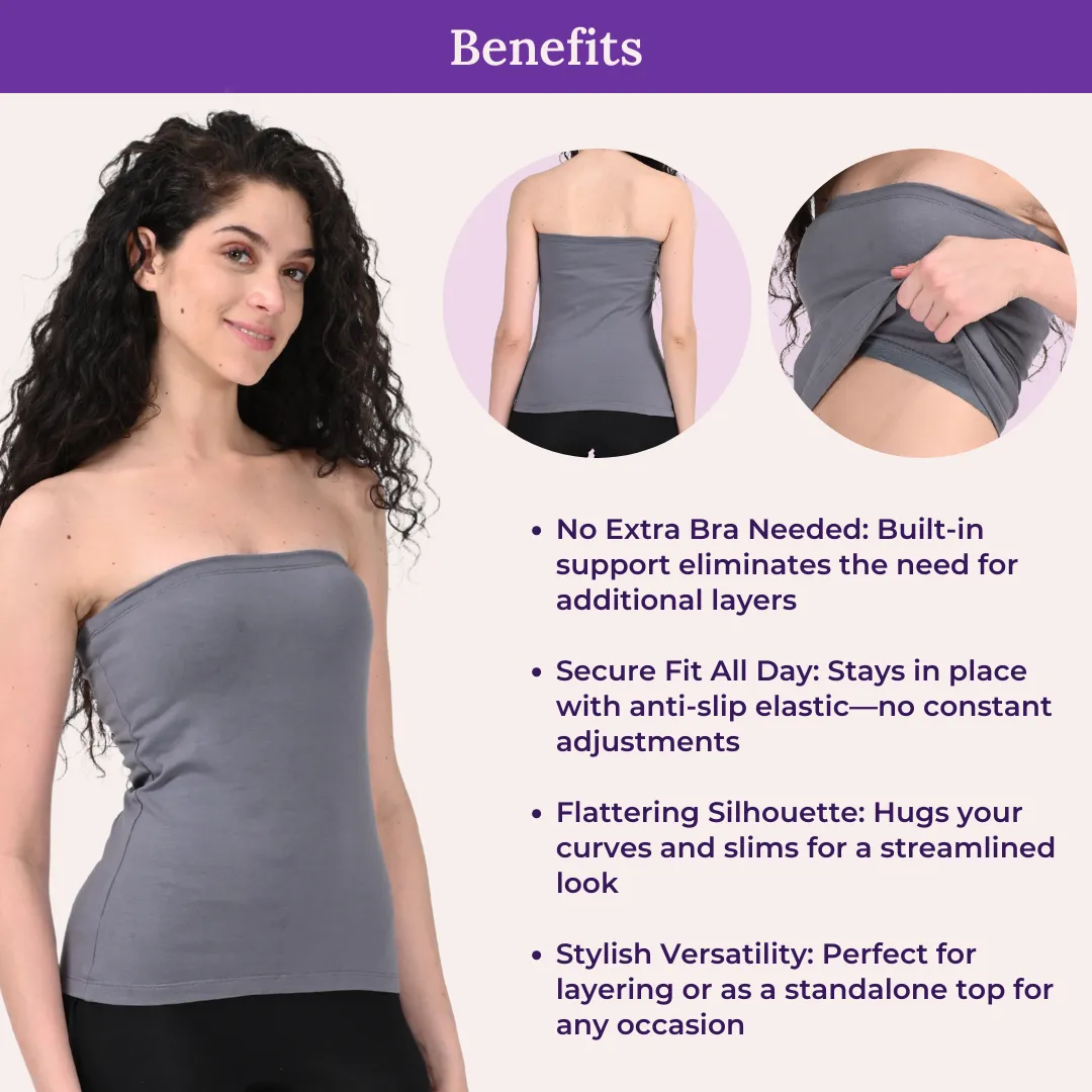 Tube Tank For Women | Off-Shoulder Design | Built-In Tube Bra | Anti-Slip Silicone Elastic | Body-Hugging Fit | Full Coverage | Soft Cotton Blend | Pack Of 3 - Image 5