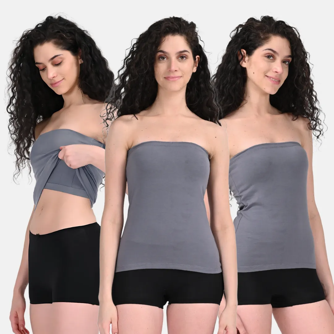 Tube Tank For Women | Off-Shoulder Design | Built-In Tube Bra | Anti-Slip Silicone Elastic | Body-Hugging Fit | Full Coverage | Soft Cotton Blend | Pack Of 3 - Image 6