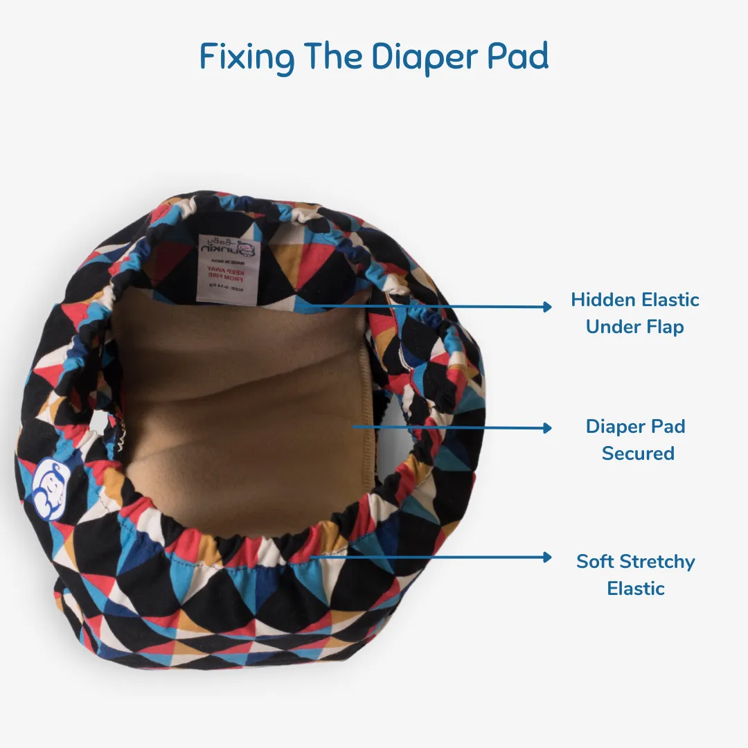 Fabric Diaper | Kaleido | Elastic Waist | Pull Up/Underwear Style | With 2 Diaper Pads Free - Image 4
