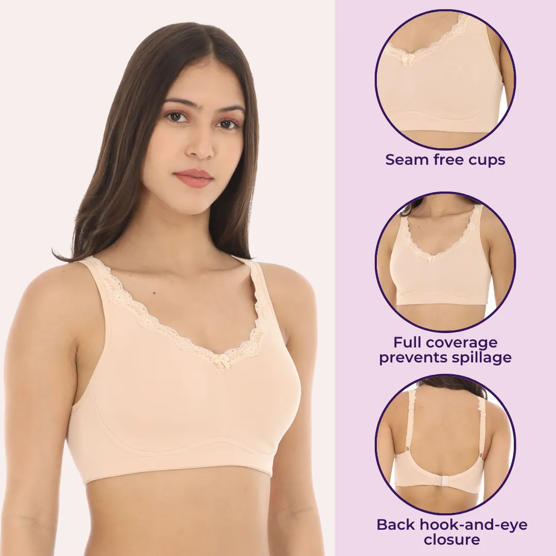 Cotton Bra | Lace Detailing | Full Coverage | Wire-Free & Non-Padded | Seamless Cups | No Centre Panel | Hidden Side Panels - Image 2