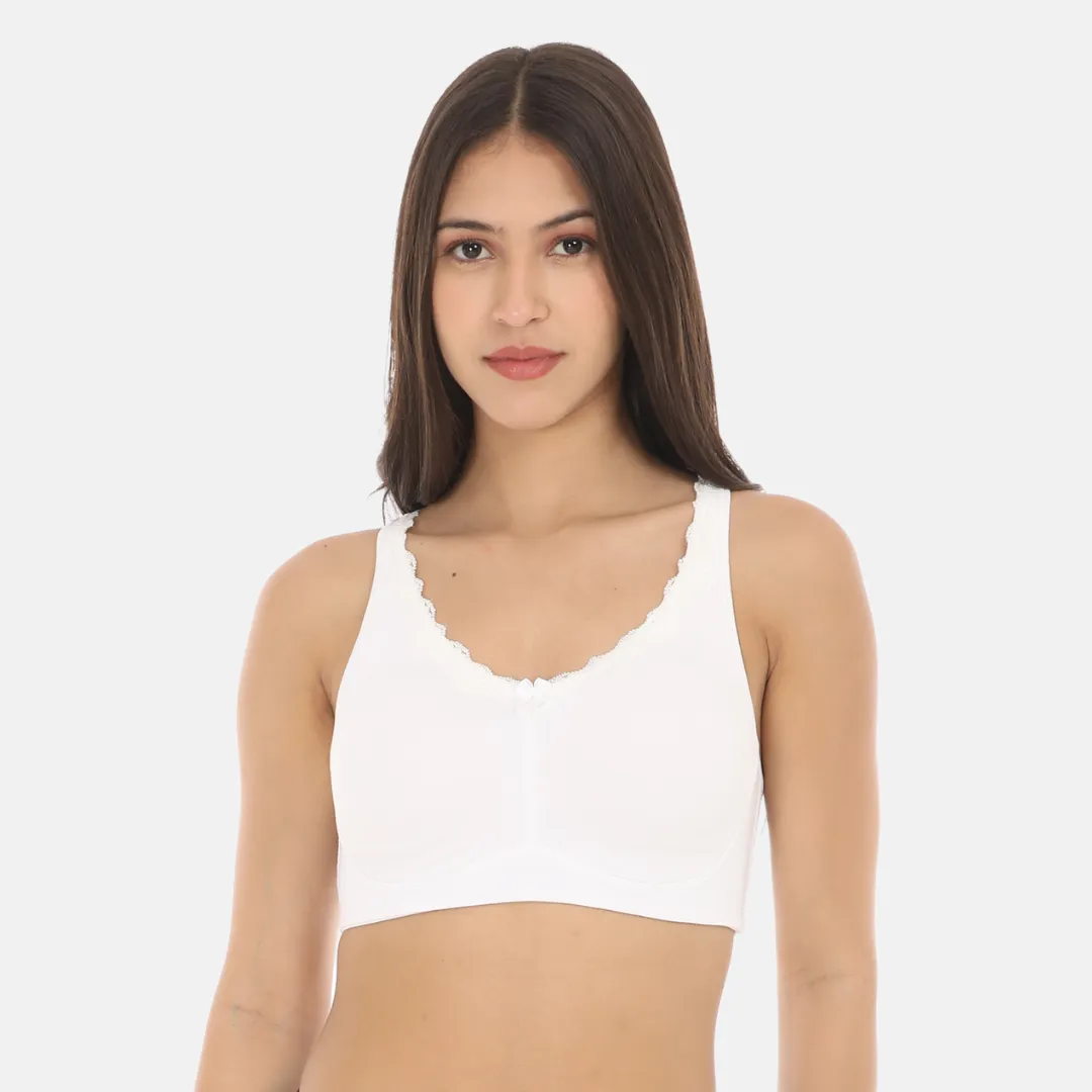 Cotton Bra | Lace Detailing | Full Coverage | Wire-Free & Non-Padded | Seamless Cups | No Centre Panel | Hidden Side Panels