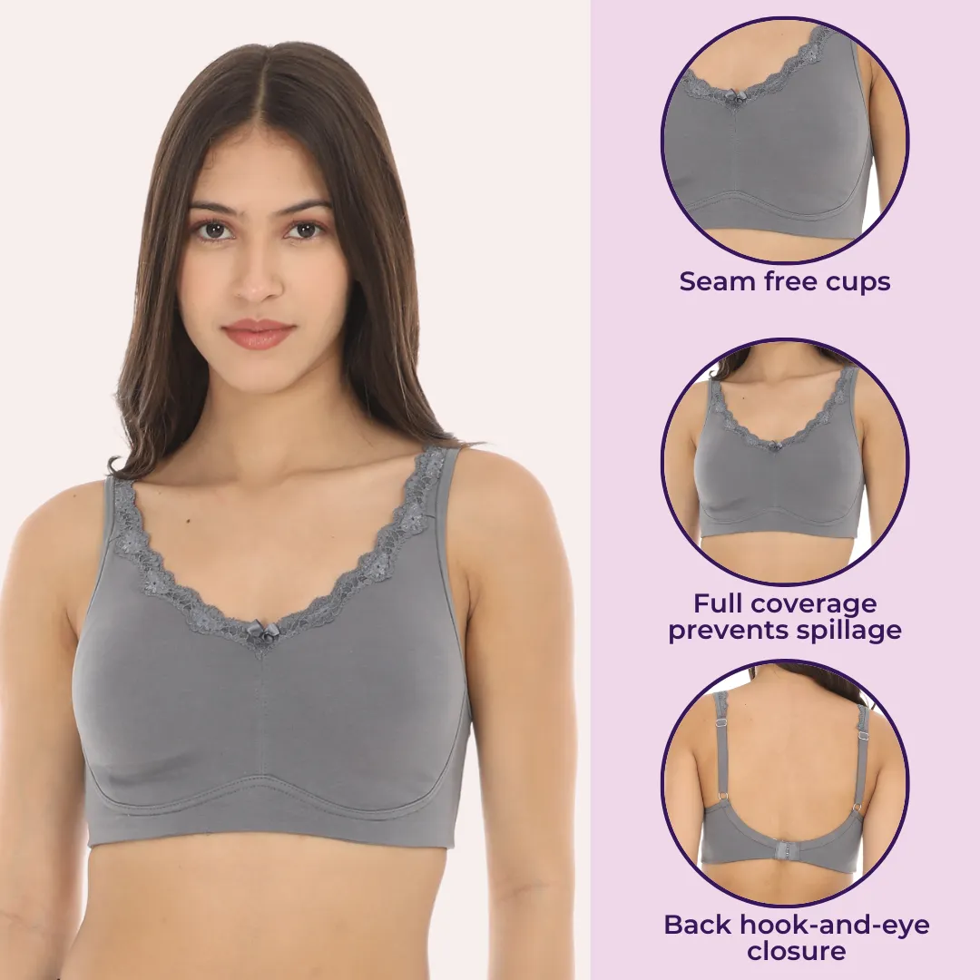 Cotton Bra | Lace Detailing | Full Coverage | Wire-Free & Non-Padded | Seamless Cups | No Centre Panel | Hidden Side Panels | 2 Pack - Image 2
