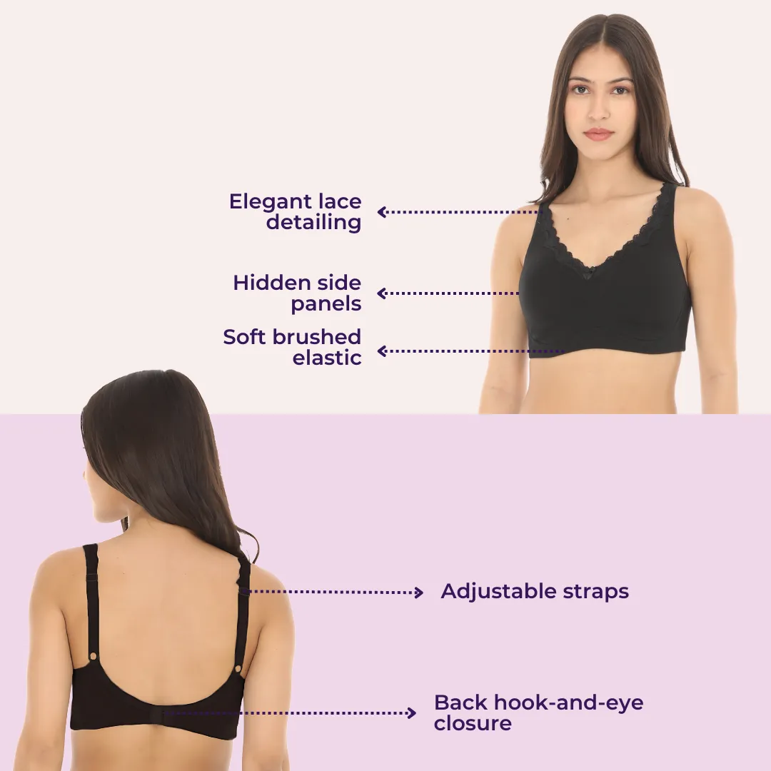 Cotton Bra | Lace Detailing | Full Coverage | Wire-Free & Non-Padded | Seamless Cups | No Centre Panel | Hidden Side Panels | 2 Pack - Image 6