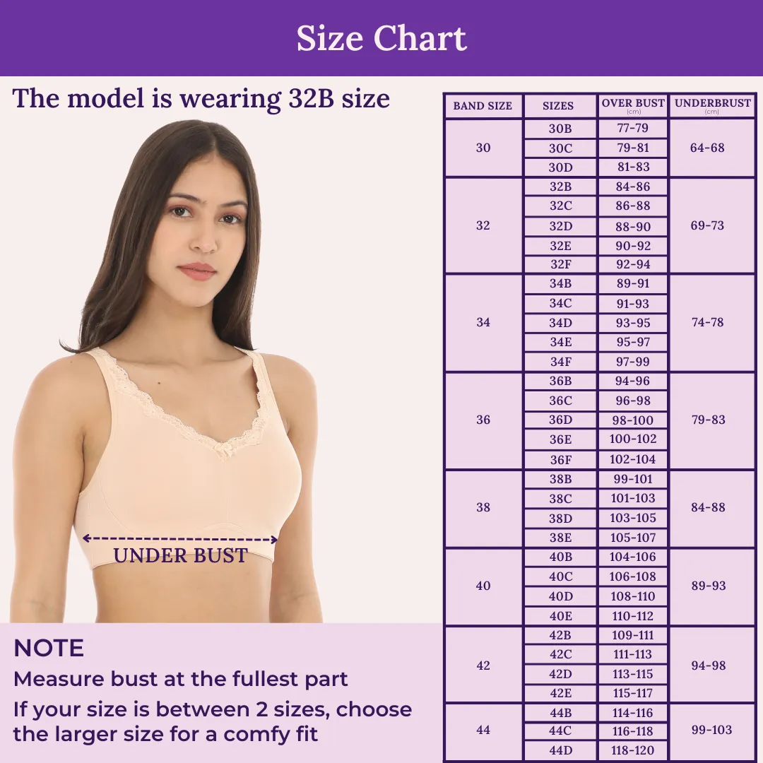 Cotton Bra | Lace Detailing | Full Coverage | Wire-Free & Non-Padded | Seamless Cups | No Centre Panel | Hidden Side Panels - Image 3