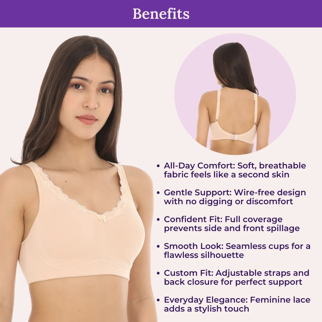 Cotton Bra | Lace Detailing | Full Coverage | Wire-Free & Non-Padded | Seamless Cups | No Centre Panel | Hidden Side Panels - Image 5