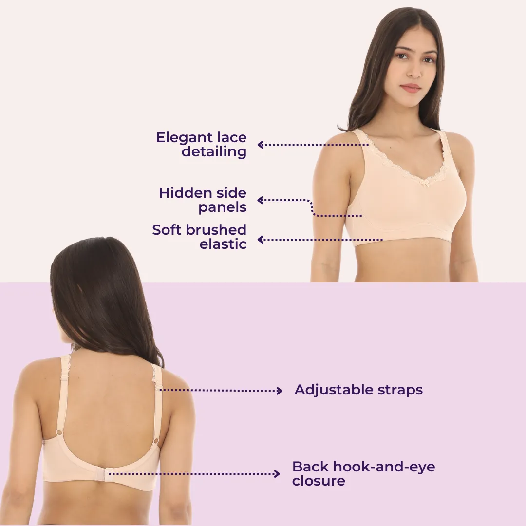 Cotton Bra | Lace Detailing | Full Coverage | Wire-Free & Non-Padded | Seamless Cups | No Centre Panel | Hidden Side Panels - Image 6