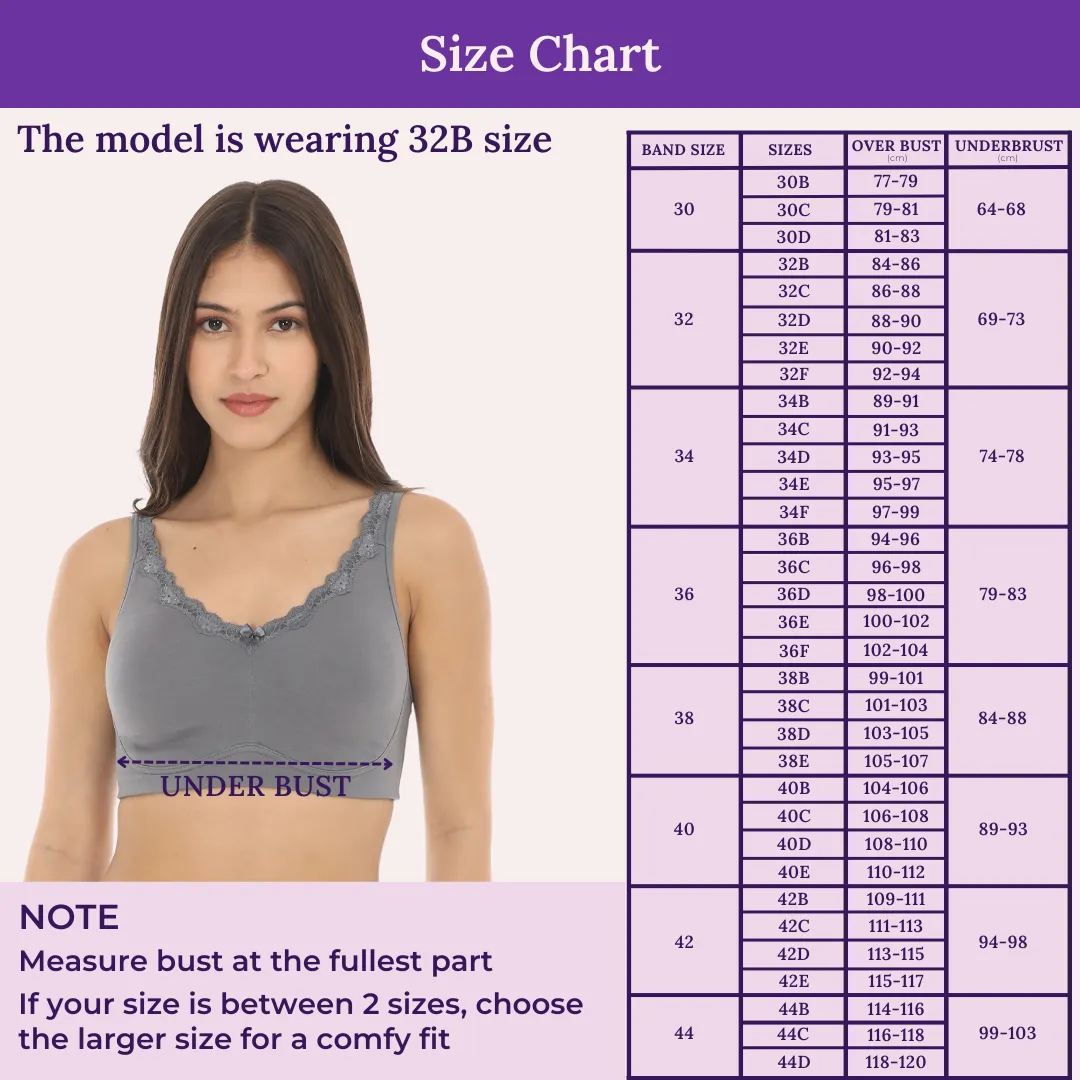 Cotton Bra | Lace Detailing | Full Coverage | Wire-Free & Non-Padded | Seamless Cups | No Centre Panel | Hidden Side Panels | 2 Pack - Image 3