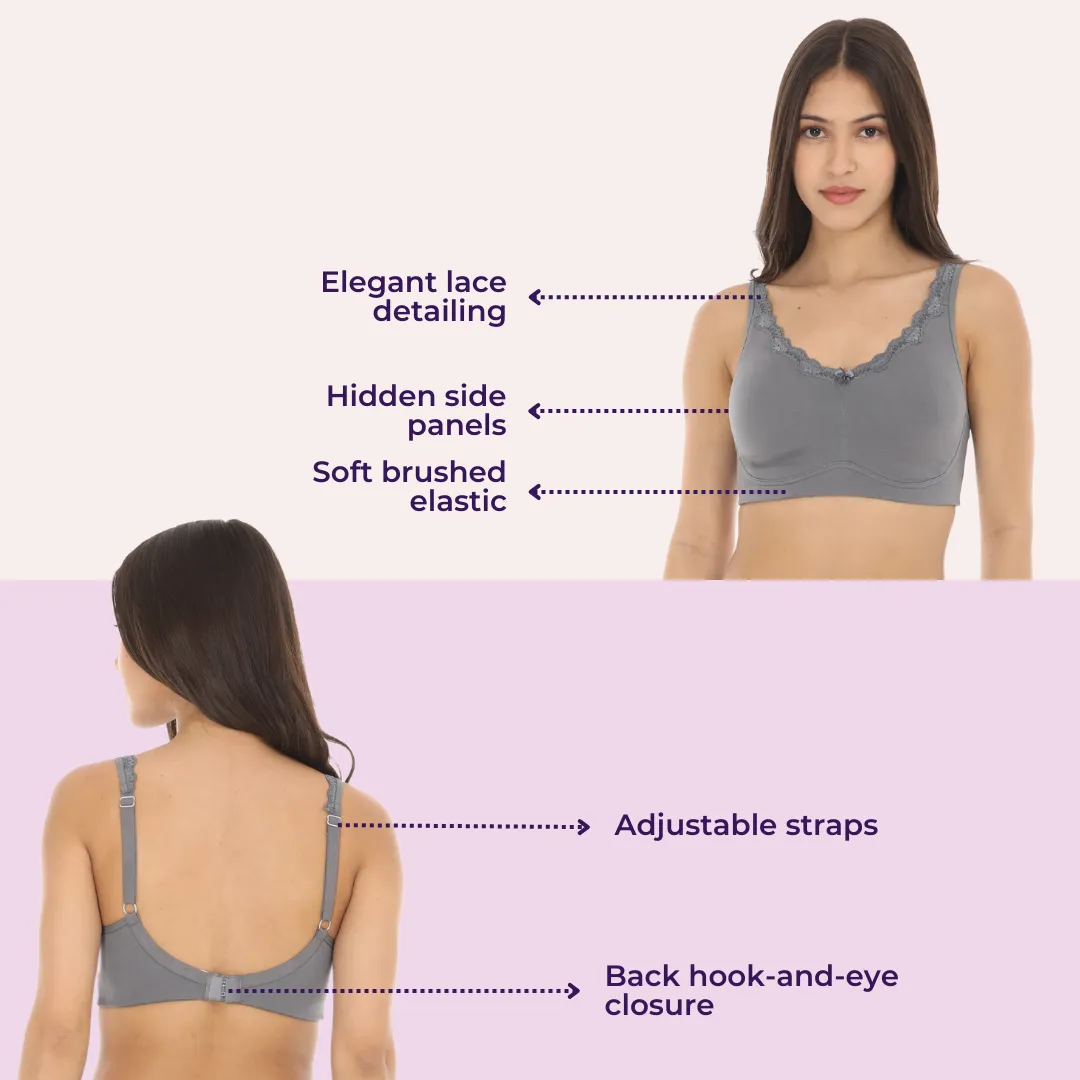Cotton Bra | Lace Detailing | Full Coverage | Wire-Free & Non-Padded | Seamless Cups | No Centre Panel | Hidden Side Panels | 2 Pack - Image 6