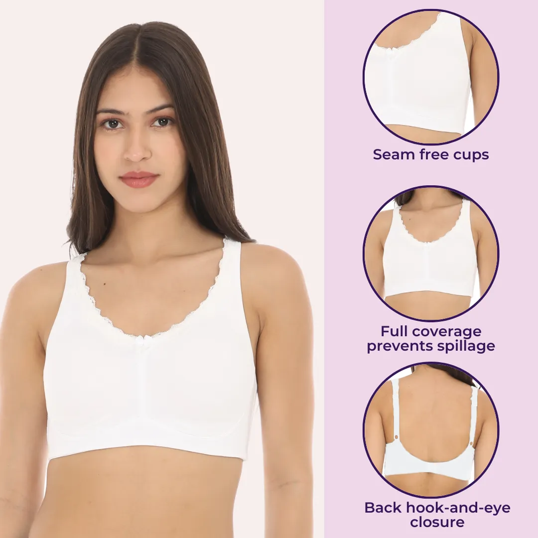 Cotton Bra | Lace Detailing | Full Coverage | Wire-Free & Non-Padded | Seamless Cups | No Centre Panel | Hidden Side Panels - Image 2