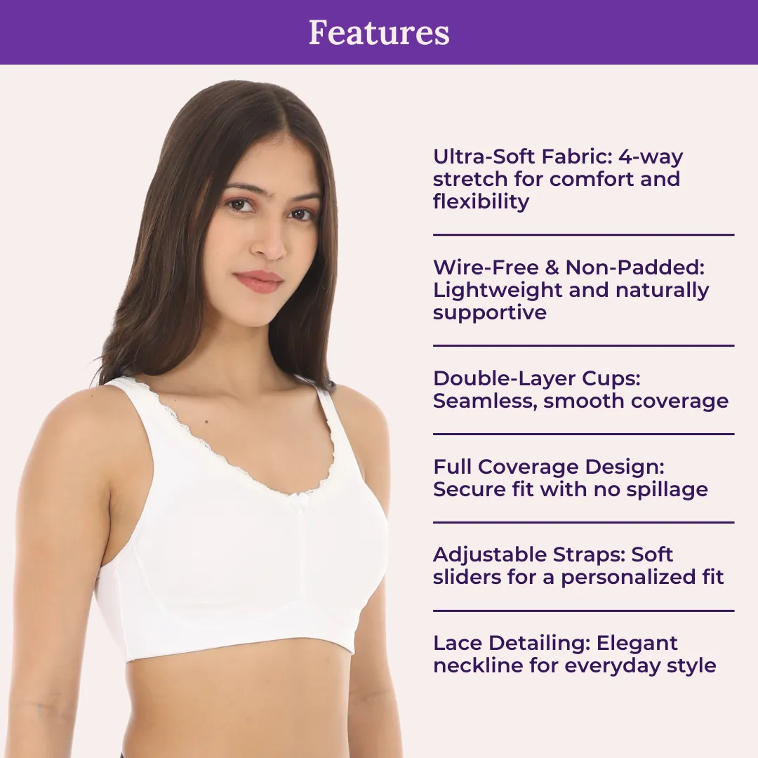 Cotton Bra | Lace Detailing | Full Coverage | Wire-Free & Non-Padded | Seamless Cups | No Centre Panel | Hidden Side Panels - Image 4