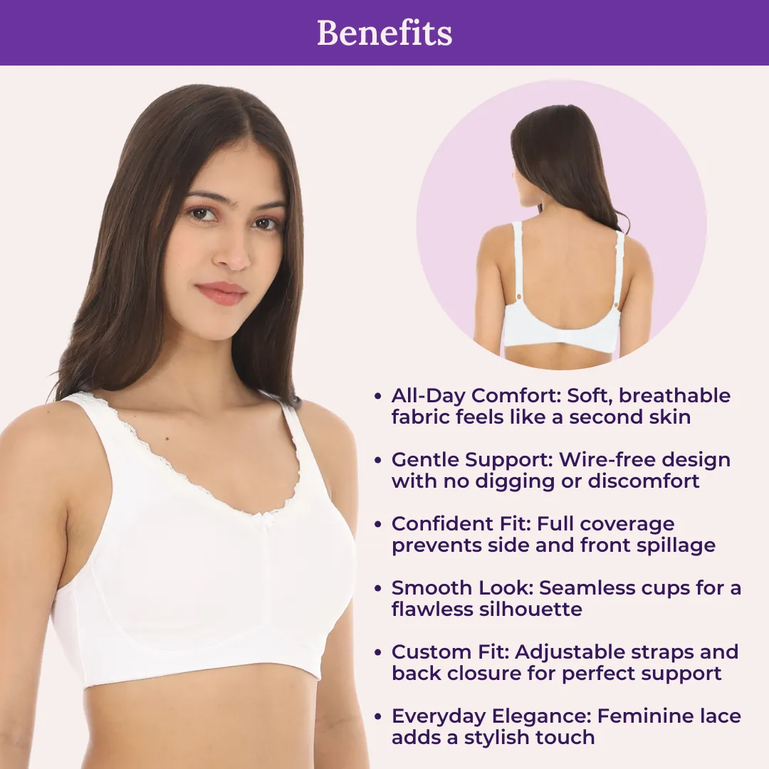 Cotton Bra | Lace Detailing | Full Coverage | Wire-Free & Non-Padded | Seamless Cups | No Centre Panel | Hidden Side Panels - Image 5