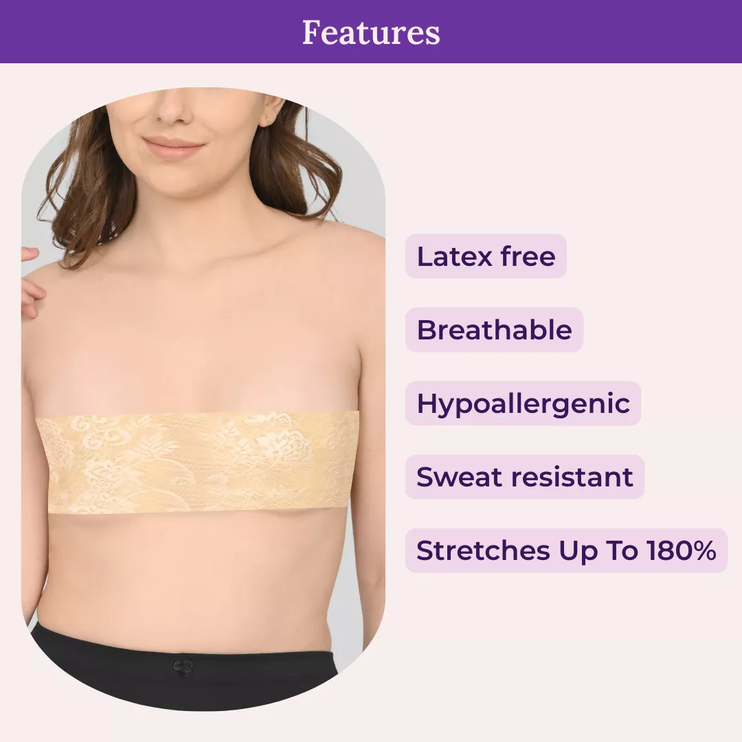 Boob Tape For Women | Breathable | Pretty Lace Design | Polyester Spandex | High Stretch | Secure Lift | 5 Meters Long - Image 2