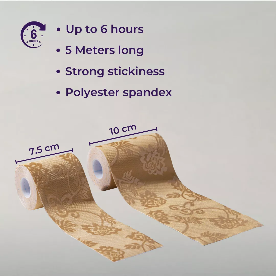 Boob Tape For Women | Breathable | Pretty Lace Design | Polyester Spandex | High Stretch | Secure Lift | 5 Meters Long - Image 6