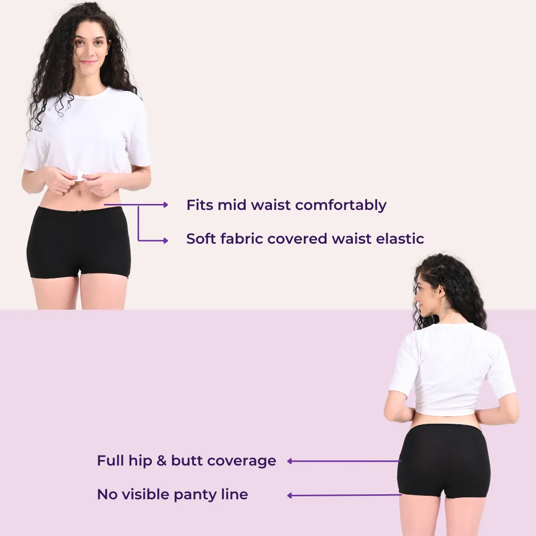 BrZee Boyshorts | Lightweight Cotton-Elastane Fabric | Super Stretchy For Comfort | No Visible Panty Lines | Pack Of 3 - Image 3