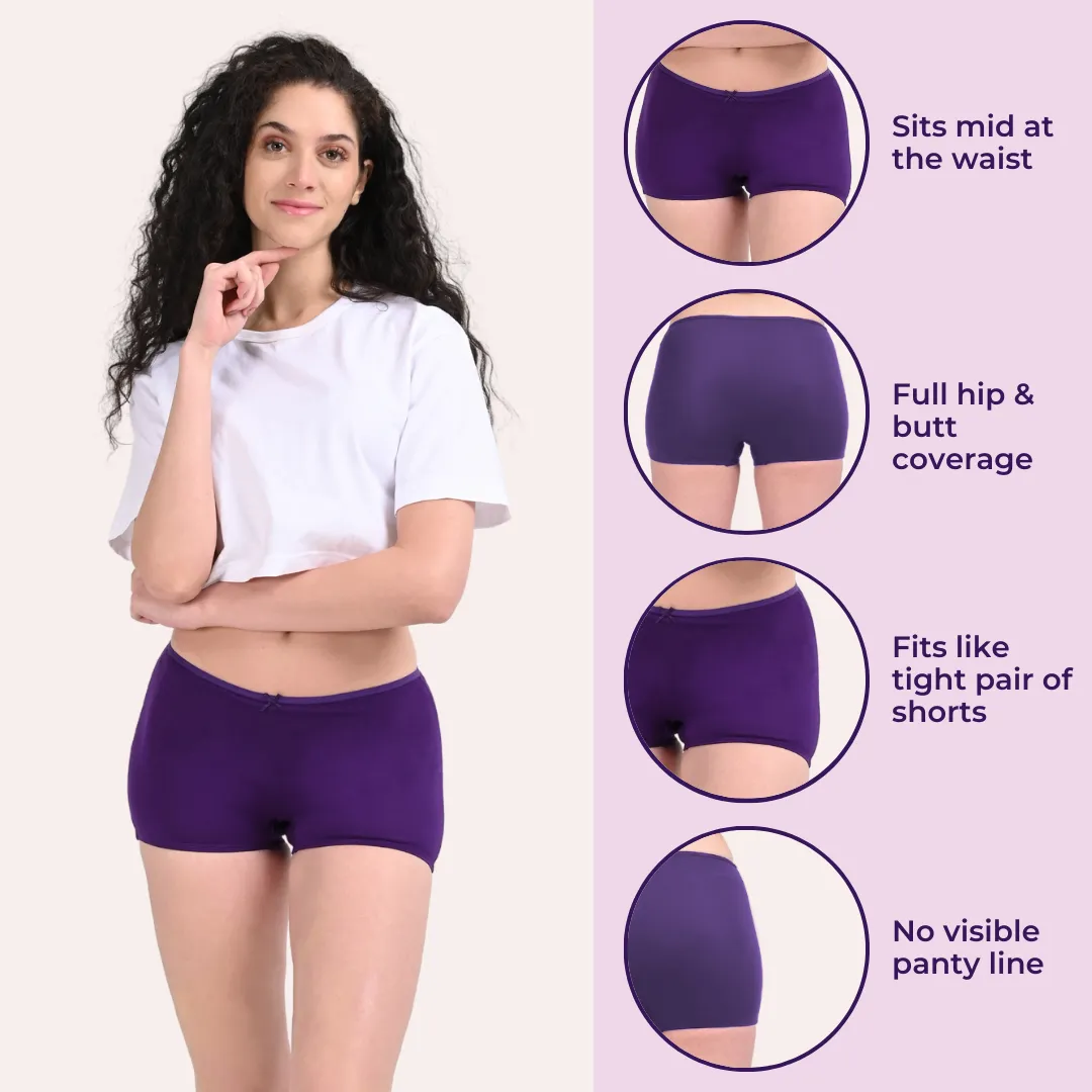 BrZee Boyshorts | Lightweight Cotton-Elastane Fabric | Super Stretchy For Comfort | No Visible Panty Lines | Pack Of 6 - Image 2