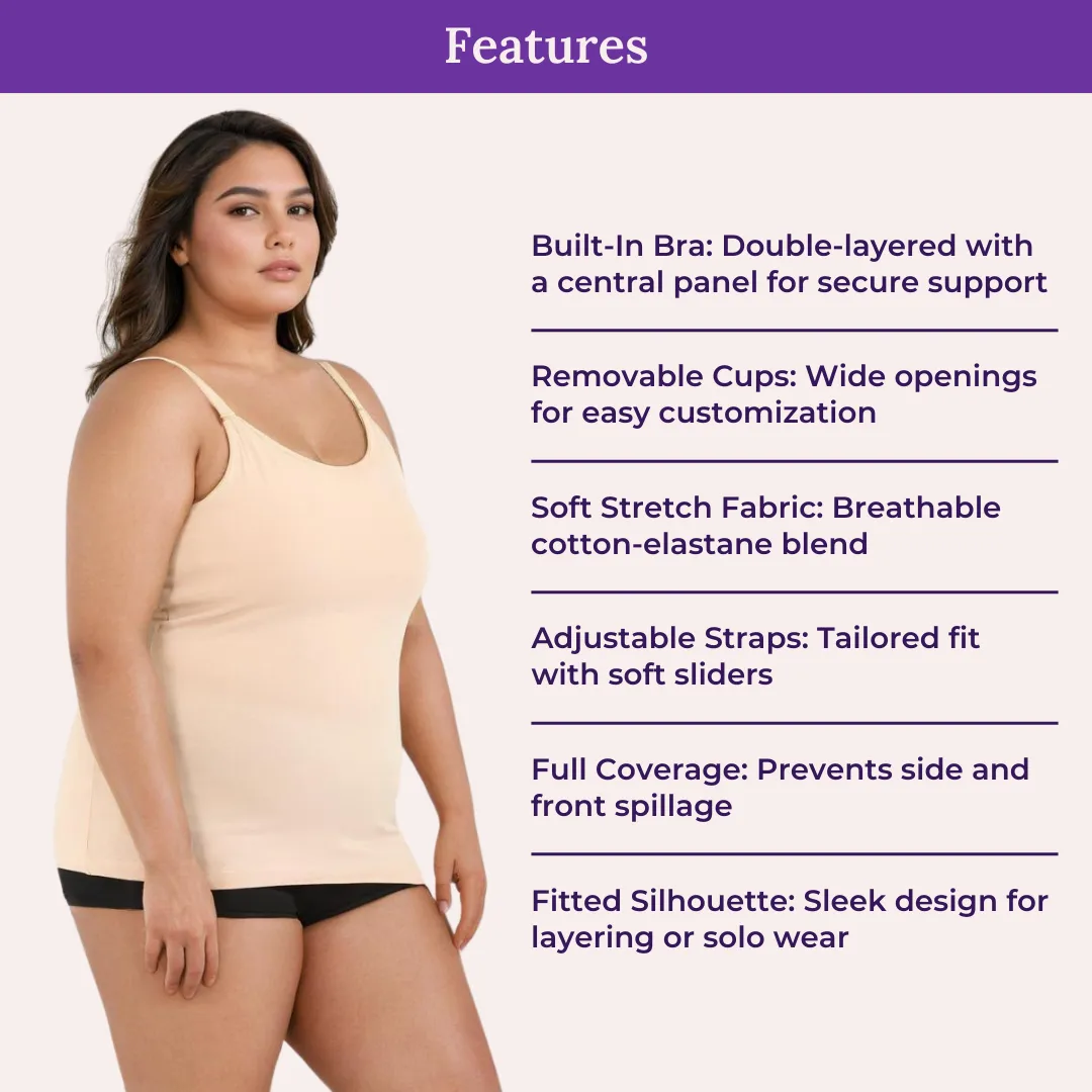 Camisole For Curvy Women | Built-In Bra | Full Coverage | Wire-Free | Removable Cups | Adjustable Straps | Soft Stretch Fabric | Fitted Silhouette - Image 4