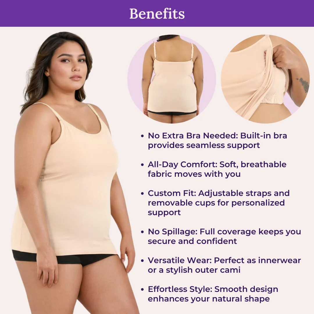 Camisole For Curvy Women | Built-In Bra | Full Coverage | Wire-Free | Removable Cups | Adjustable Straps | Soft Stretch Fabric | Fitted Silhouette - Image 5