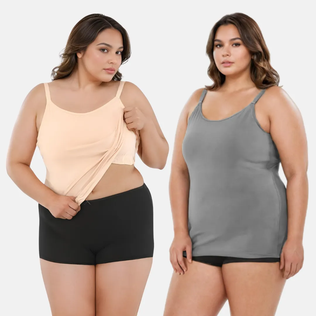 Camisole For Curvy Women | Built-In Bra | Full Coverage | Wire-Free | Removable Cups | Adjustable Straps | Soft Stretch Fabric | Fitted Silhouette | Pack Of 2 - Image 11