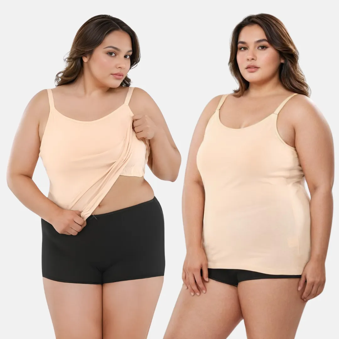 Camisole For Curvy Women | Built-In Bra | Full Coverage | Wire-Free | Removable Cups | Adjustable Straps | Soft Stretch Fabric | Fitted Silhouette | Pack Of 2 - Image 12