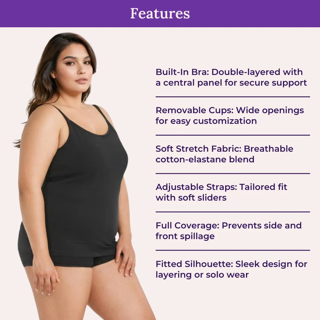 Camisole For Curvy Women | Built-In Bra | Full Coverage | Wire-Free | Removable Cups | Adjustable Straps | Soft Stretch Fabric | Fitted Silhouette | Pack Of 2 - Image 4