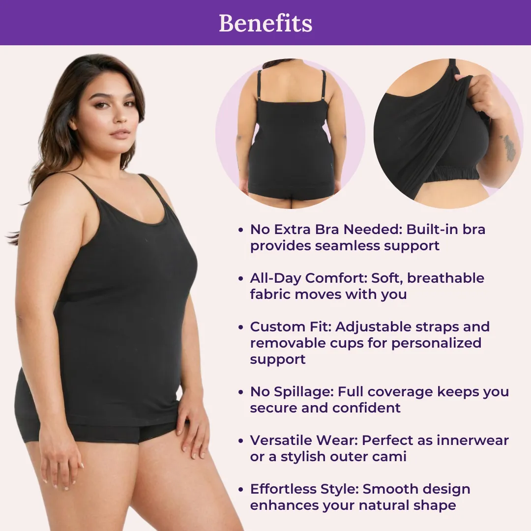 Camisole For Curvy Women | Built-In Bra | Full Coverage | Wire-Free | Removable Cups | Adjustable Straps | Soft Stretch Fabric | Fitted Silhouette | Pack Of 2 - Image 6