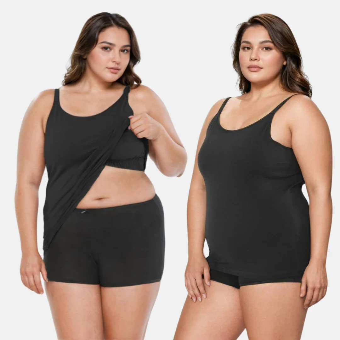 Camisole For Curvy Women | Built-In Bra | Full Coverage | Wire-Free | Removable Cups | Adjustable Straps | Soft Stretch Fabric | Fitted Silhouette | Pack Of 2 - Image 8