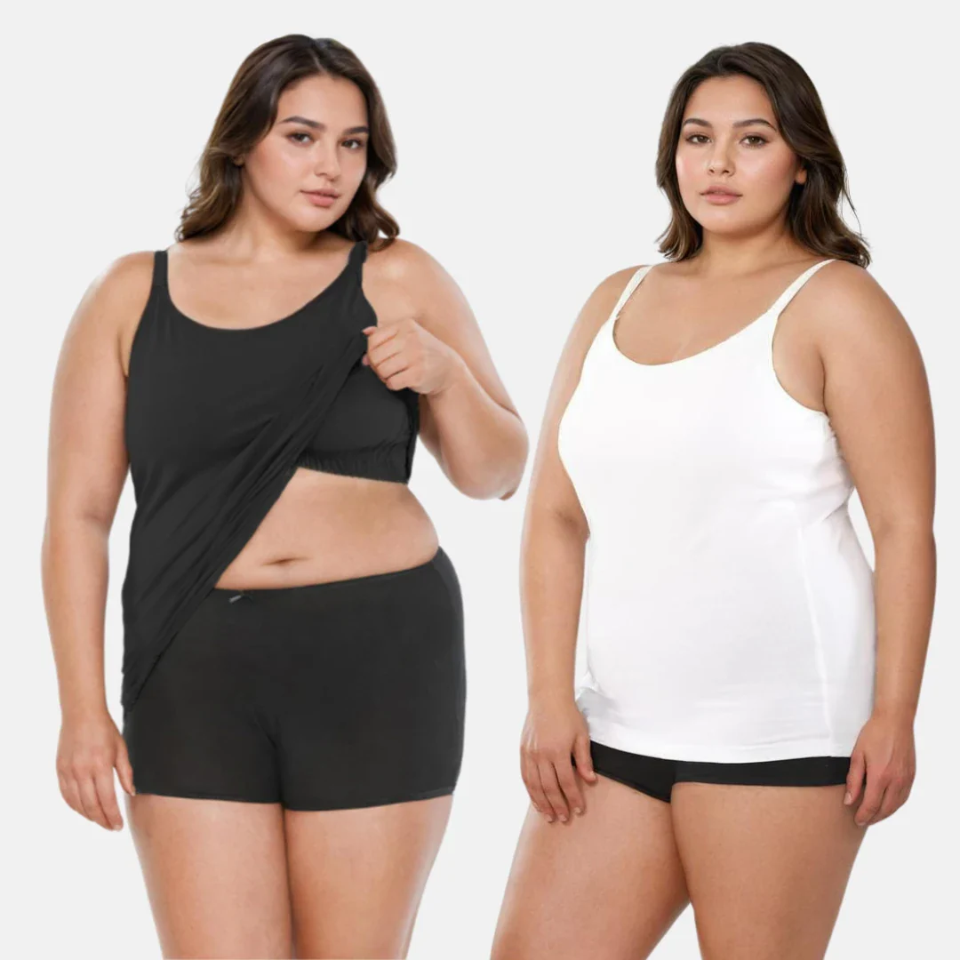 Camisole For Curvy Women | Built-In Bra | Full Coverage | Wire-Free | Removable Cups | Adjustable Straps | Soft Stretch Fabric | Fitted Silhouette | Pack Of 2 - Image 9