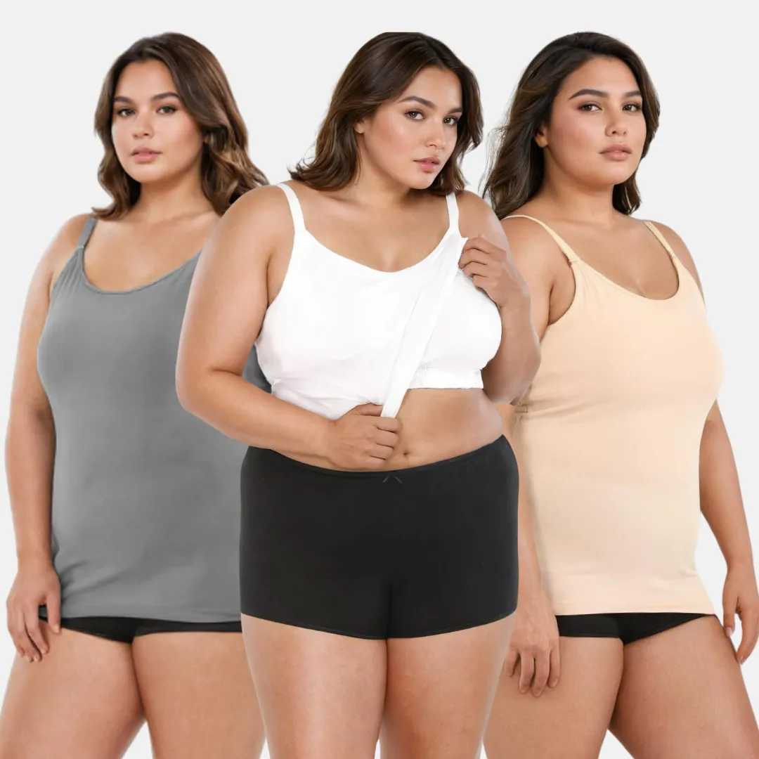Camisole For Curvy Women | Built-In Bra | Full Coverage | Wire-Free | Removable Cups | Adjustable Straps | Soft Stretch Fabric | Fitted Silhouette | Pack Of 3 - Image 10