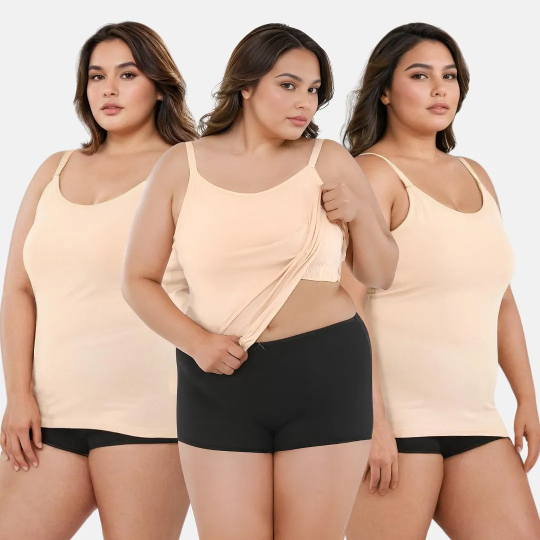 Camisole For Curvy Women | Built-In Bra | Full Coverage | Wire-Free | Removable Cups | Adjustable Straps | Soft Stretch Fabric | Fitted Silhouette | Pack Of 3 - Image 11