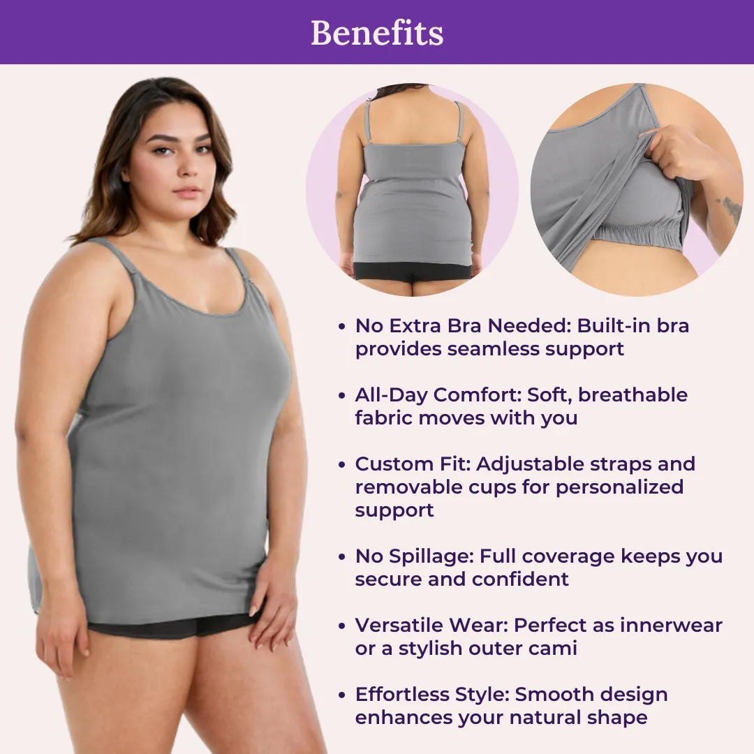 Camisole For Curvy Women | Built-In Bra | Full Coverage | Wire-Free | Removable Cups | Adjustable Straps | Soft Stretch Fabric | Fitted Silhouette | Pack Of 3 - Image 5