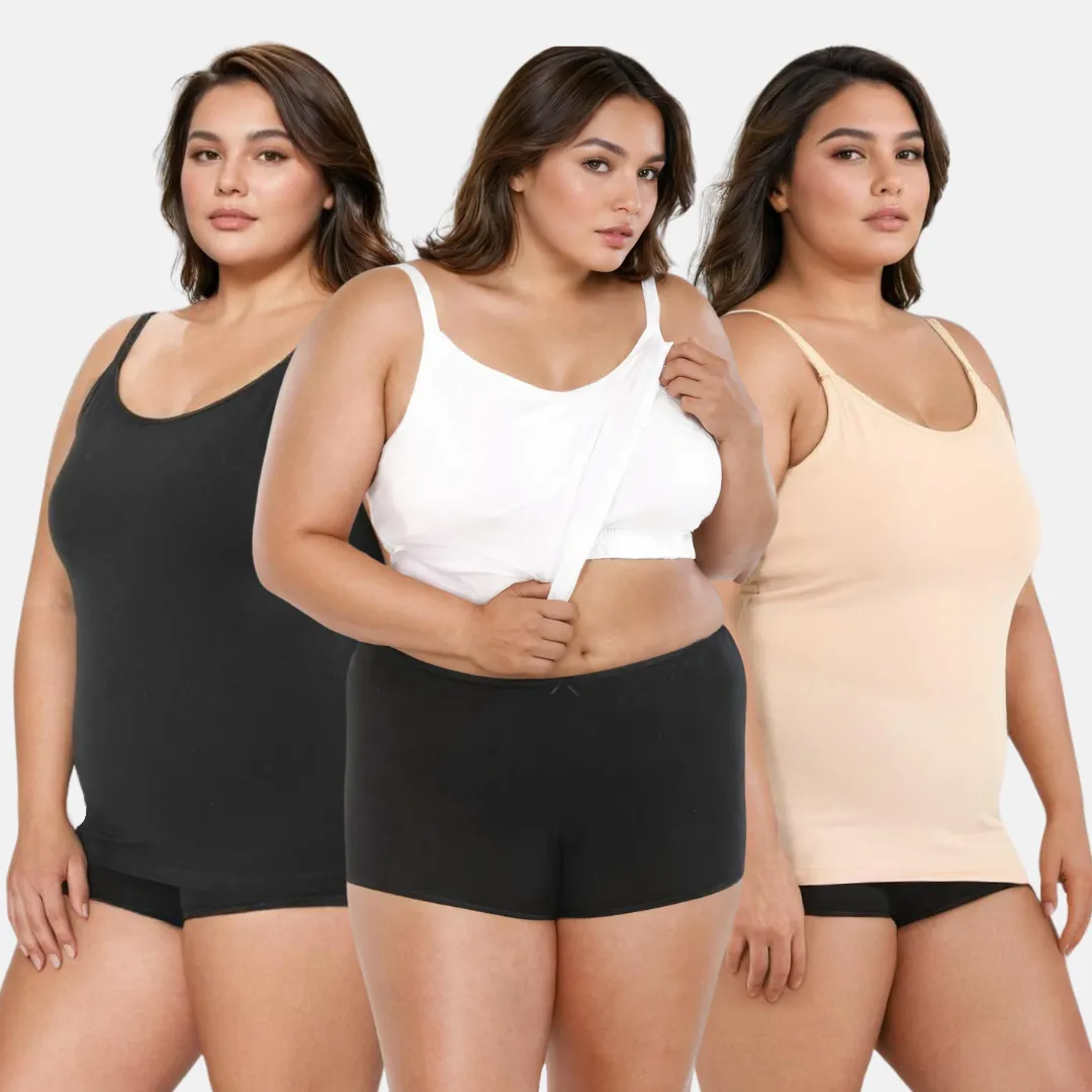 Camisole For Curvy Women | Built-In Bra | Full Coverage | Wire-Free | Removable Cups | Adjustable Straps | Soft Stretch Fabric | Fitted Silhouette | Pack Of 3 - Image 8