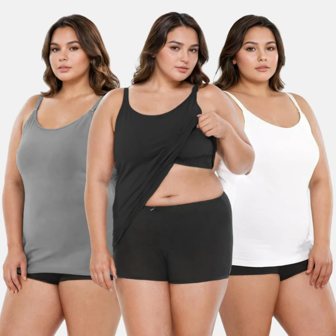 Camisole For Curvy Women | Built-In Bra | Full Coverage | Wire-Free | Removable Cups | Adjustable Straps | Soft Stretch Fabric | Fitted Silhouette | Pack Of 3 - Image 9
