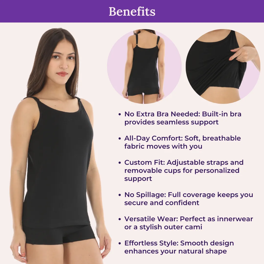 Camisole With Built-In Bra | Full Coverage | Wire-Free | Removable Cups | Adjustable Straps | Soft Cotton Fabric | Sleek Fitted Design | Pack Of 2 - Image 5