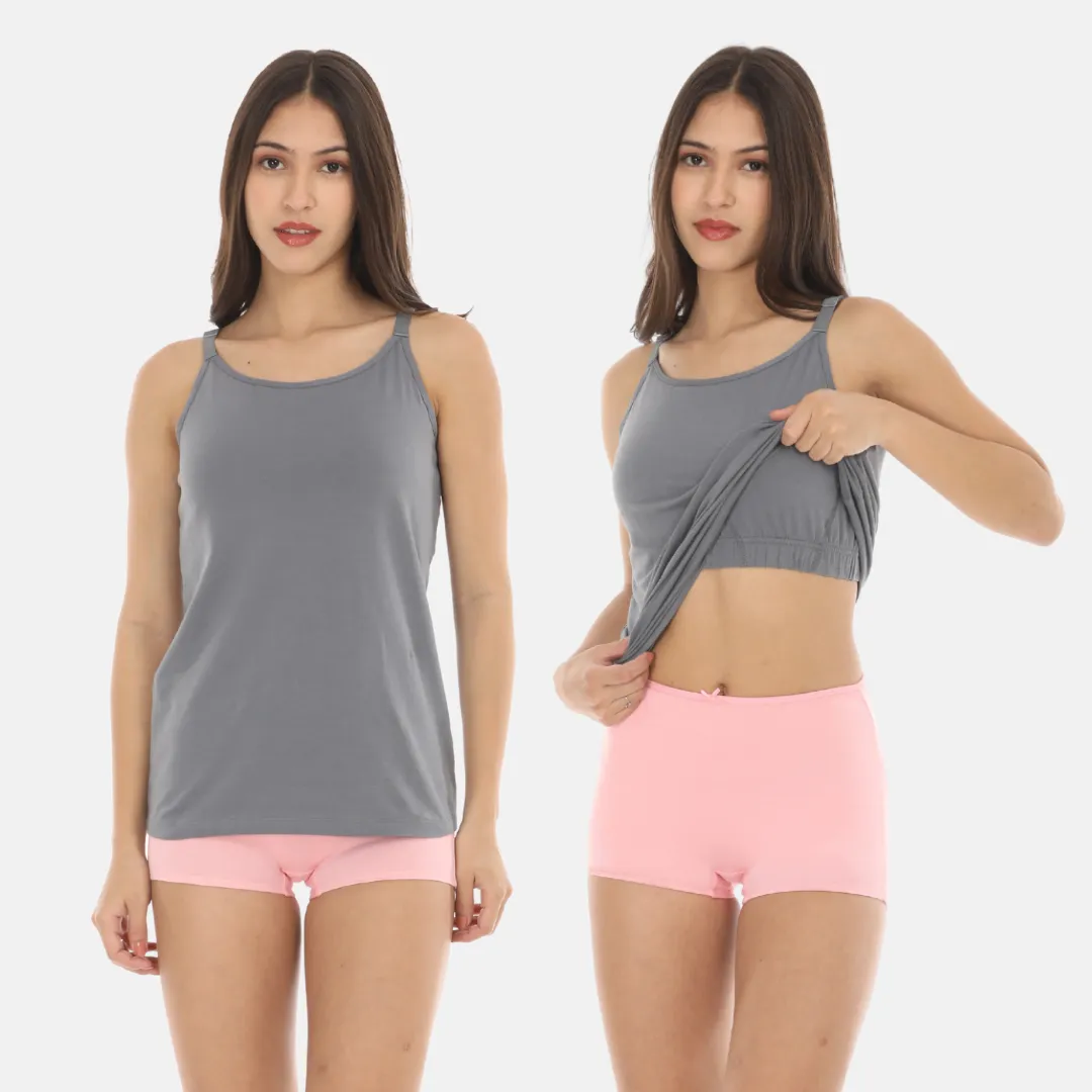 Camisole With Built-In Bra | Full Coverage | Wire-Free | Removable Cups | Adjustable Straps | Soft Cotton Fabric | Sleek Fitted Design | Pack Of 2 - Image 6