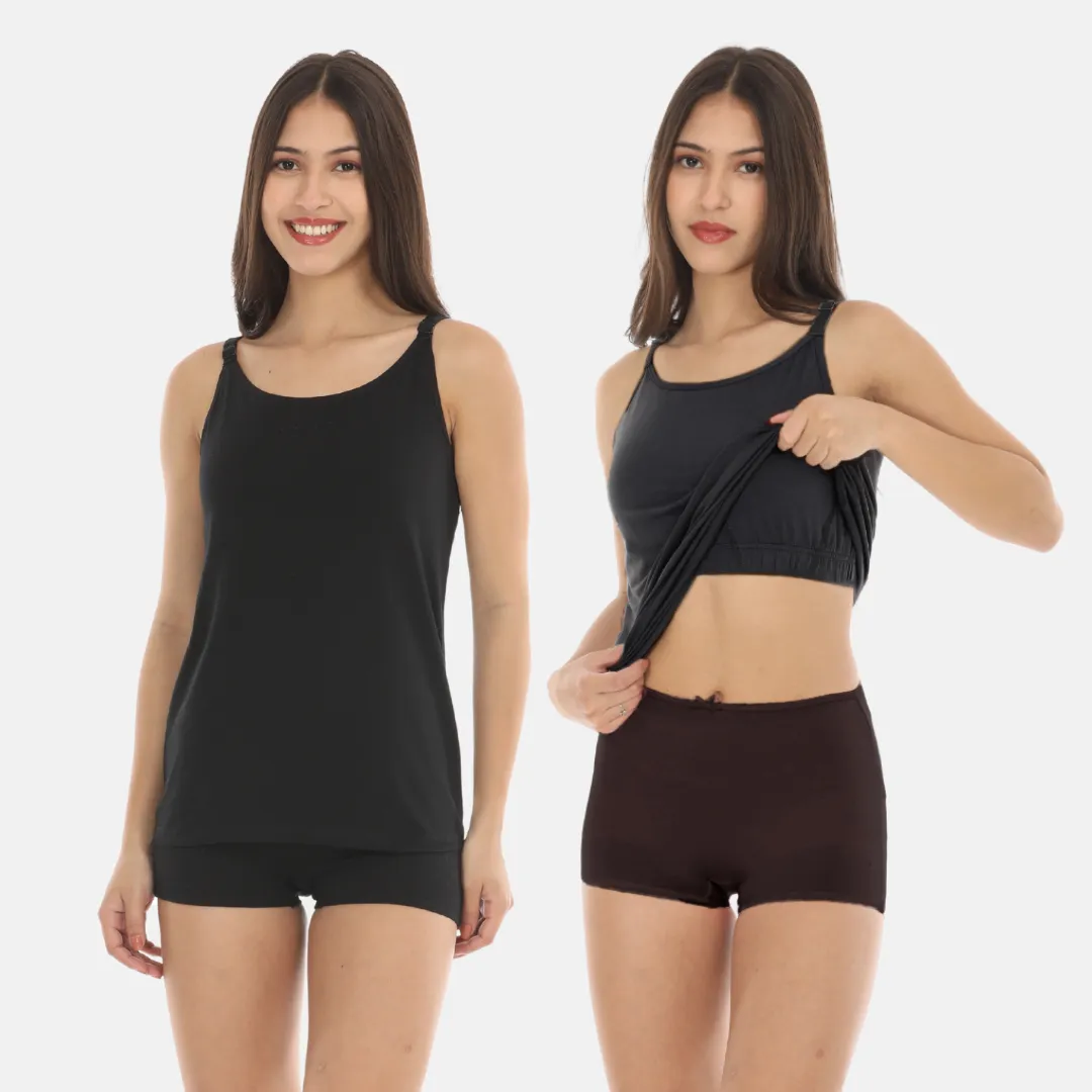 Camisole With Built-In Bra | Full Coverage | Wire-Free | Removable Cups | Adjustable Straps | Soft Cotton Fabric | Sleek Fitted Design | Pack Of 2 - Image 7