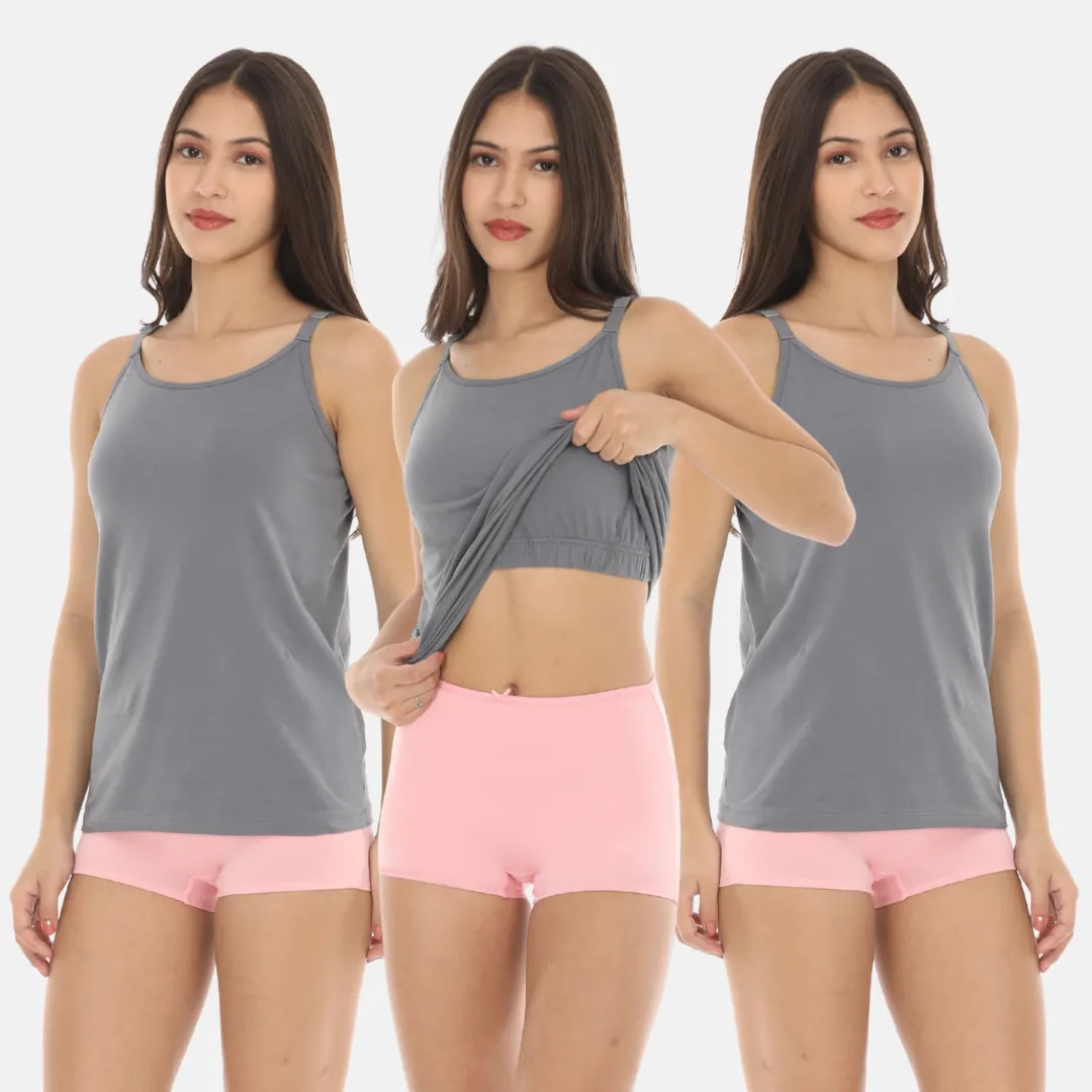 Camisole With Built-In Bra | Full Coverage | Wire-Free | Removable Cups | Adjustable Straps | Soft Cotton Fabric | Sleek Fitted Design | Pack Of 3 - Image 6