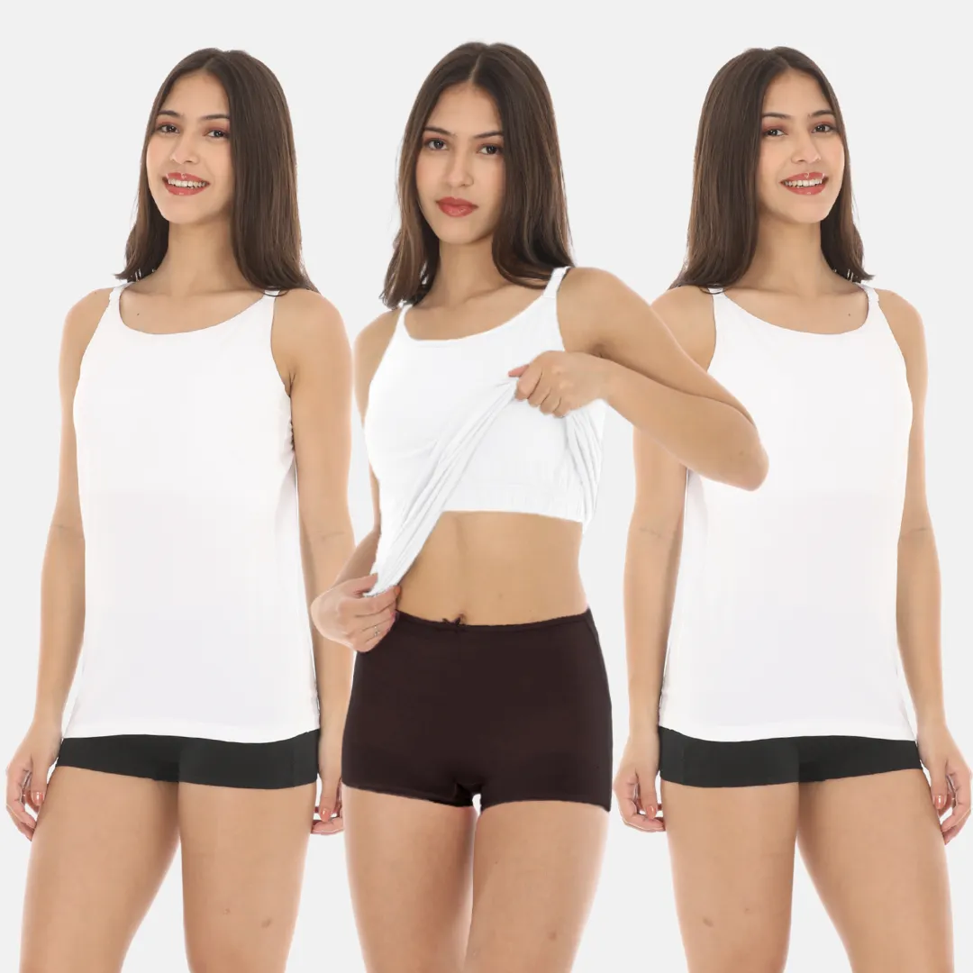 Camisole With Built-In Bra | Full Coverage | Wire-Free | Removable Cups | Adjustable Straps | Soft Cotton Fabric | Sleek Fitted Design | Pack Of 3 - Image 7