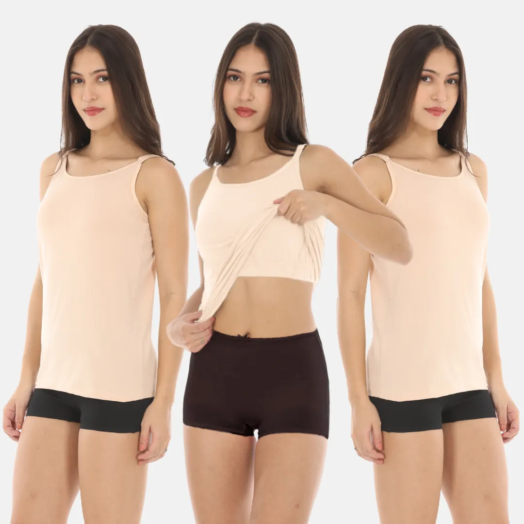 Camisole With Built-In Bra | Full Coverage | Wire-Free | Removable Cups | Adjustable Straps | Soft Cotton Fabric | Sleek Fitted Design | Pack Of 3 - Image 8