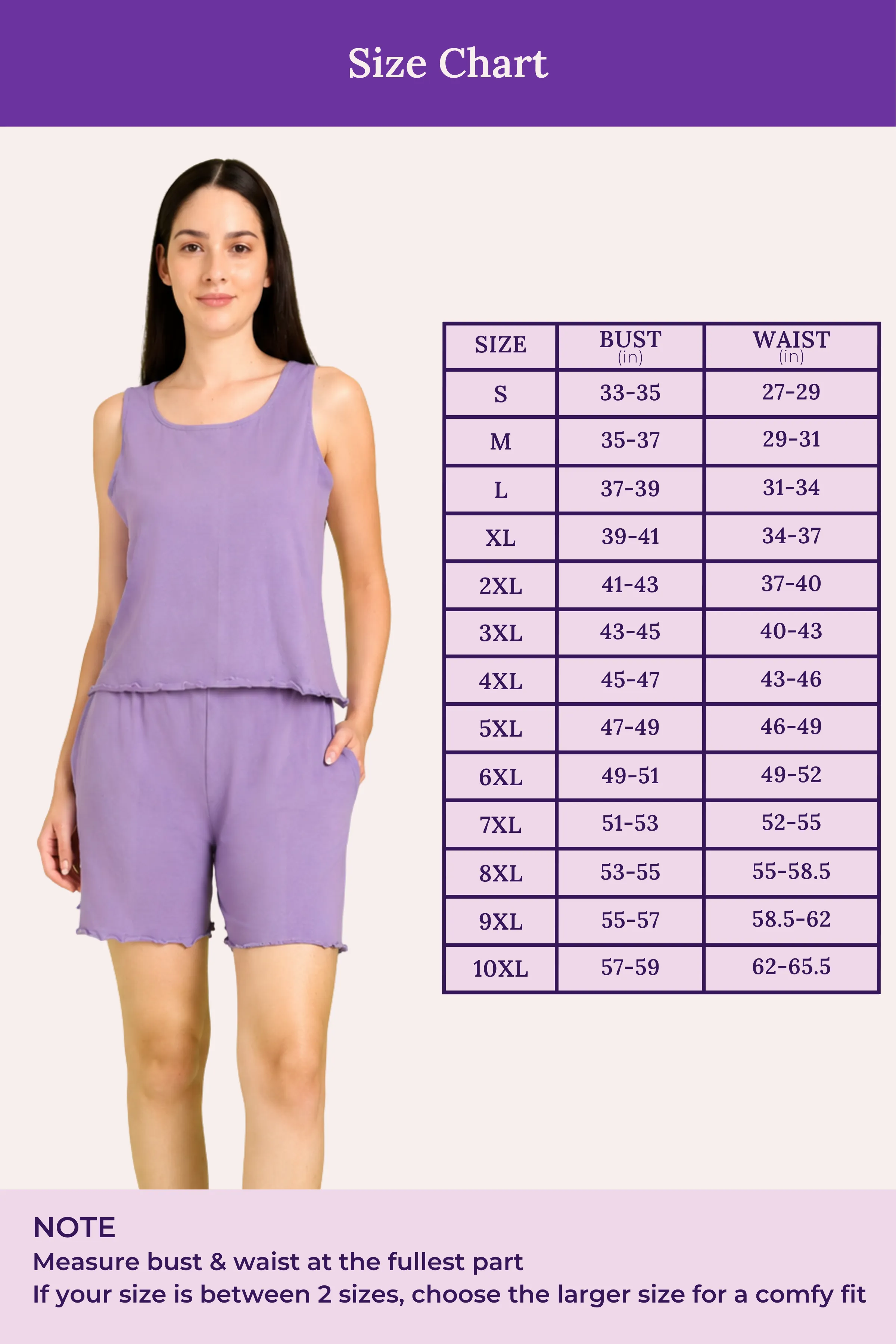 Calmwear Lounge Set | Tank Top & Shorts | Sweet Lavender Fragrance Embedded | Lasts 15-20 washes | Soft Skin Friendly Cotton - Image 3