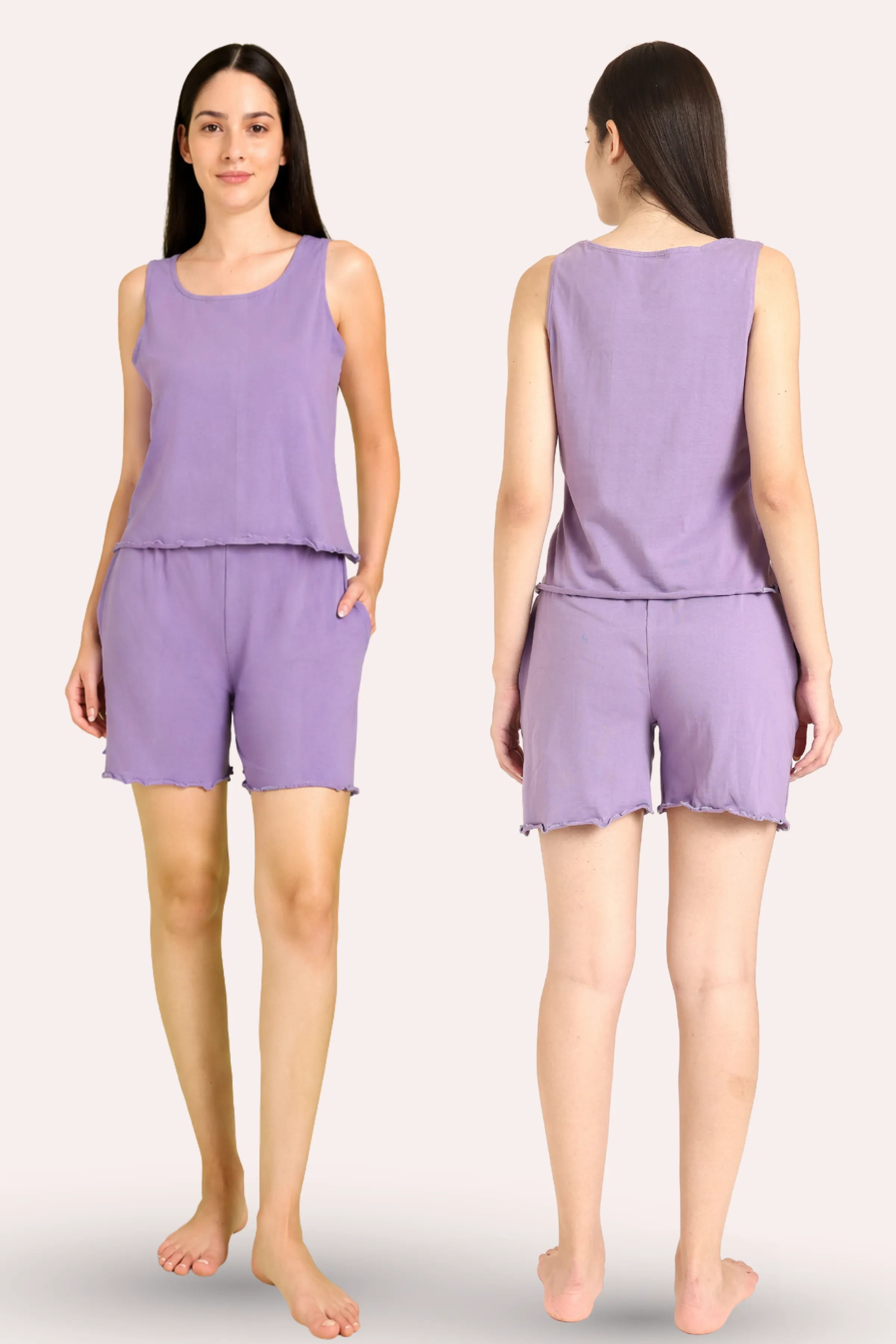 Calmwear Lounge Set | Tank Top & Shorts | Sweet Lavender Fragrance Embedded | Lasts 15-20 washes | Soft Skin Friendly Cotton - Image 6