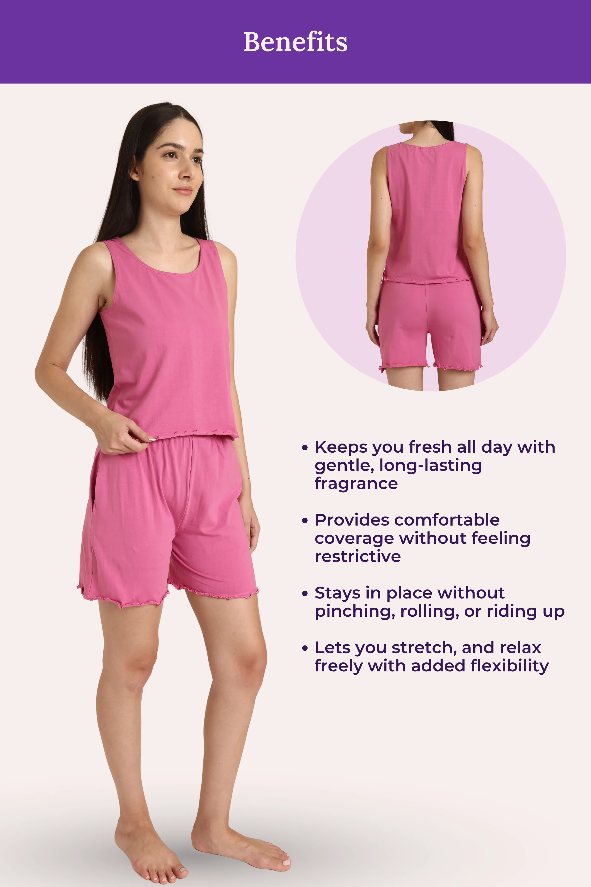 Calmwear Lounge Set | Tank Top & Shorts | Fresh Rose Fragrance Embedded | Lasts 15-20 washes | Soft Skin Friendly Cotton - Image 5