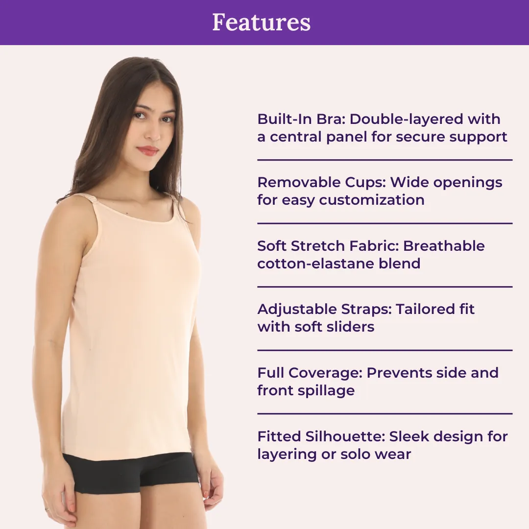 Camisole With Built-In Bra | Full Coverage | Wire-Free | Removable Cups | Adjustable Straps | Soft Cotton Fabric | Sleek Fitted Design | Pack Of 3 - Image 4