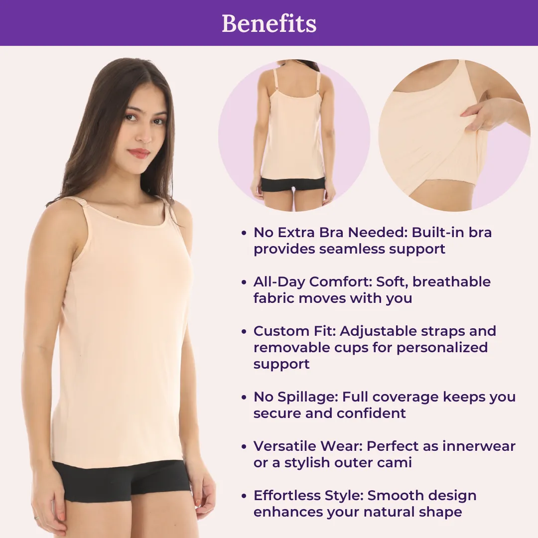 Camisole With Built-In Bra | Full Coverage | Wire-Free | Removable Cups | Adjustable Straps | Soft Cotton Fabric | Sleek Fitted Design | Pack Of 3 - Image 5